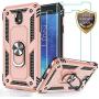 Jshru Galaxy J7 2018/J7 Aero/J7 Top/J7 Crown/J7 Aura/J7 Refine/J7 Eon Case with Tempered Glass Screen Protector [2Pack], Ring Car Mount Kickstand Phone Case for Samsung J7 Star Rose Gold