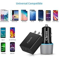 Cluvox USB C Fast Charger Kit, Compatible for Samsung Galaxy S20/Plus/Ultra/S10/S10e/S9/S8/Note 20/10/9/A20/A50, Quick Charge 3.0 Charger Set, Rapid Car Adapter + Wall Charger with 2 Type C Cords 3ft