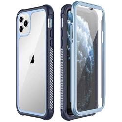 SPIDERCASE for iPhone 11 Pro Max Case, Built-in Screen Protector Full Heavy Duty Protection Shockproof Anti-Scratched Rugged Case for iPhone 11 Pro Max 6.5 inch 2019 (Blue+Clear)