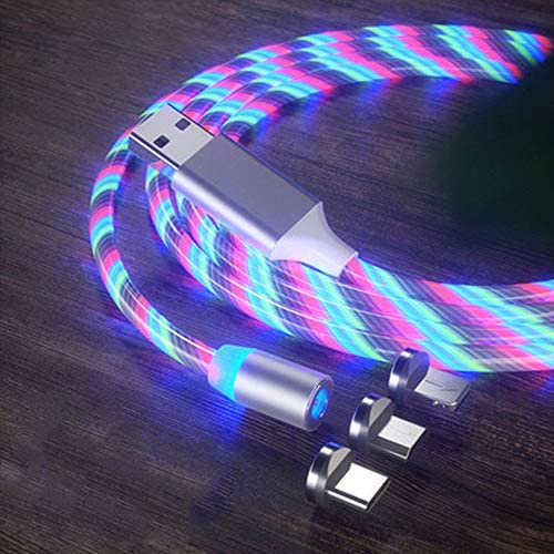 LED Flowing Magnetic Charger Colorful Cable Light Up Candy Moving Party Shining Charger Phone Charging Cable Magnetic Streamer Absorption USB Snap Quick Connect 3 in 1 USB Cable