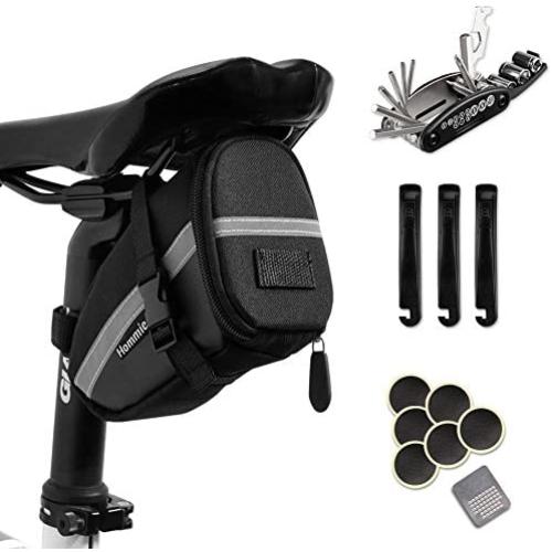 Hommie Bike Repair Tool Kits, 16-in-1 Bicycle Saddle Bag with Repair Set, Mechanic Portable Tyre Tools Set Bag with Reflective Strip