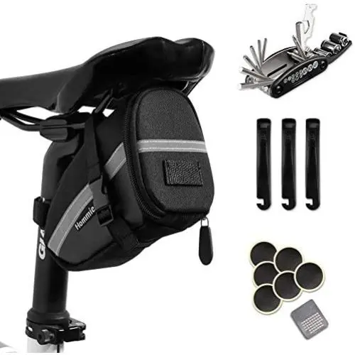 Hommie Bike Repair Tool Kits, 16-in-1 Bicycle Saddle Bag with Repair Set, Mechanic Portable Tyre Tools Set Bag with Reflective Strip Hommie Bike Repair Tool Kits, 16-in-1 Bicycle Saddle Bag with Repair Set, Mechanic Portable Tyre Tools Set Bag with Reflective Strip