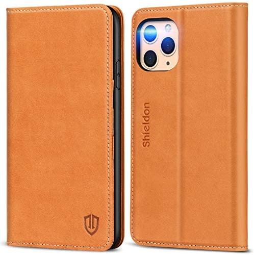 SHIELDON iPhone 11 Pro Case, iPhone 11 Pro Wallet Auto Sleep Wake Genuine Leather Magnetic Folio Cover with Kickstand RFID Card Slot, Shockproof Cover Compatible with iPhone 11 Pro (5.8 Inch) - Brown