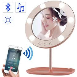 LangTouam LTM Vanity Mirror with Lights Bluetooth Lighted Makeup Mirror Touch Screen Wireless Audio Speaker Dimmable Light Detachable1X 10X Magnification Rechargable Power Mirror