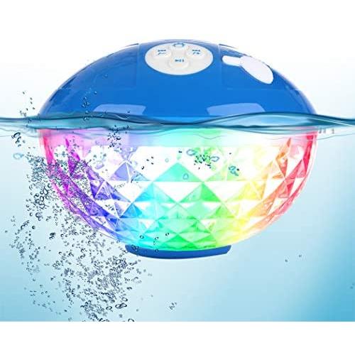 Bluetooth Speakers with Colorful Lights, Portable Speaker IPX7 Waterproof Floatable, Built-in Mic,Crystal Clear Stereo Sound Speakers Bluetooth Wireless 50ft Range for Home Shower Outdoors Pool Travel