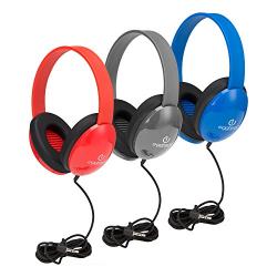 Egghead Heavy-Duty Kids Headphones w/Tangle-Free Fabric Cord (Pack of 10) Blue