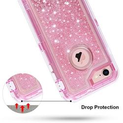 Anuck iPhone 8 Case, iPhone 7 Case, 3 in 1 Hybrid Heavy Duty Defender Case Sparkly Floating Liquid Glitter Protective Hard Shell Shockproof TPU Cover for Apple iPhone 7/ iPhone 8 4.7 inch - Pink
