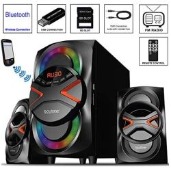 Boytone BT-326F, 2.1 Bluetooth Powerful Home Theater Speaker System, with FM Radio, SD USB Ports, Digital Playback, 40 Watts, Disco Lights, Full Function Remote Control, for Smartphone, Tablet.