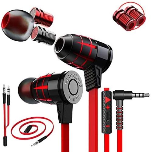 Plextone Chat Gaming Earphone with Gaming Tuner Gadget & Extension Cord for Cell Phone iOS Android Computer Laptop (G25 Red)