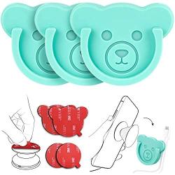 Car Grips Mount for Phone Stand Cute Bear Style Silicone Phone Holder with Phone line Clasp for Collapsible Grip/Socket Mount User Used on Dashboard, Home, Office, Kitchen, Desk, Wall (Blue) 3 Pack