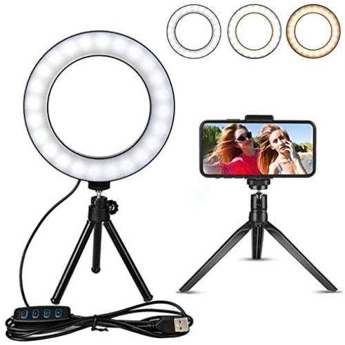 LED Ring Light 6" with Tripod Stand for YouTube Video and Makeup, Mini LED Camera Light with Cell Phone Holder Desktop LED Lamp with 3 Light Modes & 11 Brightness Level (6 inch)