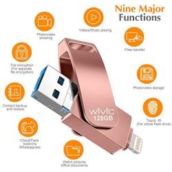 USB Flash Drive Photo Stick for iPhone Flash Drive for iPhone PhotoStick Mobile for iPhone USB Flash Drive Android Backup Drive OTG Smart Phone Memory Stick Storage iPAD USB 3.0 WIVIC (128 GB Pink)