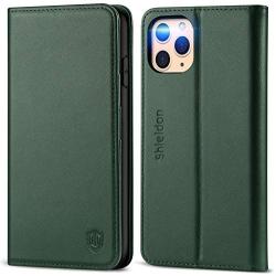 SHIELDON iPhone 11 Pro Max Case, Genuine Leather Wallet Auto Sleep Wake Case Folio Stand RFID Blocking Credit Card Slot Magnetic Protective Cover Compatible with iPhone 11 Pro Max - Midnight Green