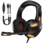 Gaming Headset for Xbox One, PS4 Gaming Headset with 7.1 Surround Sound Stereo, Noise Canceling Over Ear Headphones with Mic, LED Light, Soft Memory Earmuffs for Nintendo Switch, PC, Mac, Laptop