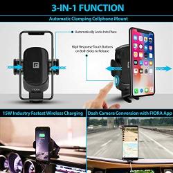 Ultimate Wireless Car Charger by Fiora 15W Qi Wireless Fast Charge QC 3.0 Adapter Automatic Clamping Phone Mount Holder Compatible iPhone 11 Pro/11/XS/XR/X/8/8 Plus, Samsung Galaxy Note 9/S10/S9/S8