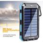 Solar Power Bank,Yelomin 20000mAh Portable Outdoor Mobile Charger,Camping External Backup Battery Pack Dual USB 5V 1A/2A Outputs 2 Led Light Flashlight with Compass