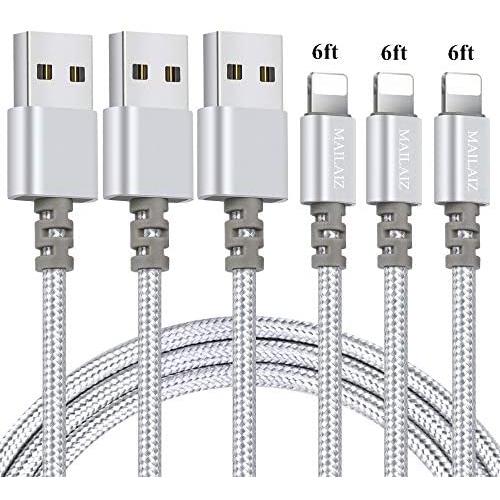 Lightning Cable, MAILAIZ iPhone Charger 3pack 6ft Extra Long Nylon Braided Cables Syncing and Fast Charging Cord Compatible with iPhone XS MAX/XR/XS/X/8/7/Plus/6S/6/SE/5S/5C/iPad