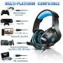 Xbox One Gaming Headset, PHOINIKAS H1 Wired Gaming Headset for PS4, PC, Laptop, Mac, iPad, Nintendo Switch Games, Over Ear Headphone with Microphone, Bass 5.1 Surround, LED Light, Gift for Kids (Blue) Xbox One Gaming Headset, PHOINIKAS H1 Wired Gaming Headset for PS4, PC, Laptop, Mac, iPad, Nintendo Switch Games, Over Ear Headphone with Microphone, Bass 5.1 Surround, LED Light, Gift for Kids (Blue)