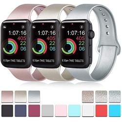 Pack 3 Compatible with Apple Watch Band 38mm 40mm 42mm 44mm, Soft Silicone Band Replacement for Apple iWatch Series 4, Series 3, Series 2, Series 1