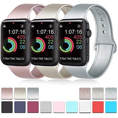 Pack 3 Compatible with Apple Watch Band 38mm 40mm 42mm 44mm, Soft Silicone Band Replacement for Apple iWatch Series 4, Series 3, Series 2, Series 1