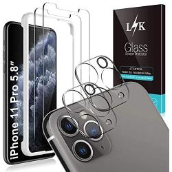 [2 Pack] L K iPhone 11 Pro Camera Lens Screen Protector + [2 Pack] Glass Screen Protector Film Scratch-resistant, fingerprint-proof for iPhone 11 Pro, 5.8-inch