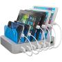 Hercules Tuff Charging Station for Multiple Devices (Silver) - 6 Short Mixed Cables Included for Cell Phones, Smart Phones, Tablets, and Other Electronics - Multi Charger Organizer Docking Station