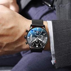 Donia Mens Watch Multi-Hand Original Stainless Steel Waterproof Fashion Casual Analog Quartz Gift Watch Black