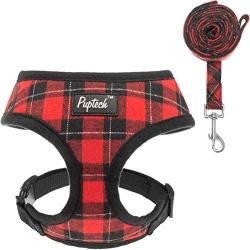 PUPTECK Soft Mesh Dog Harness with Leash - Plaid Adjustable Puppy No Pull Harnesses - Pet Padded Walking Vest