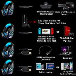 Xbox One Headset with Mic LED Light On Ear Gaming Headphone PS4,3.5mm Wired Gaming Headset for PC Mac Laptop Nintendo Switch Gamer Headphone (Blue)