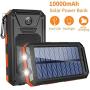 GRDE Solar Charger,10000mAh Solar Power Bank Portable External Backup Battery Pack Dual USB Solar Phone Charger with 2LED Light Carabiner and Compass for iPhone Series, Smartphones(Orange)