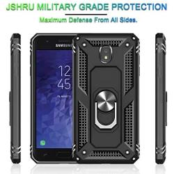 Jshru Galaxy J7 2018/J7 Aero/J7 Top/J7 Crown/J7 Aura/J7 Refine/J7 Eon Case with Tempered Glass Screen Protector [2Pack], Military Grade Ring Car Mount Kickstand Phone Case for Samsung J7 Star Black