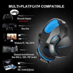 Stereo Gaming Headset for PS4 Xbox One PC Controller Nintendo Switch Games 3.5mm equipment, PHOINIKAS H3 Noise Cancelling Headphones, 7.1 Surround Sound, Over Ear Headphones with Mic, LED Light (Blue)