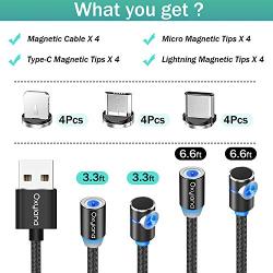 Magnetic Charging Cable, Oxyland 3 in 1 Magnetic Phone Charger Cable [4-Pack,3ft/3ft/6ft/6ft], Nylon Braided Cord USB Magnetic Cable Compatible with Mirco USB, Type C Smartphone and iProduct Device