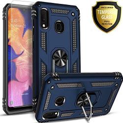 STARSHOP - Samsung Galaxy A20 Phone Case, [NOT FIT A20S/S20/A21] with [Tempered Glass Protector Included] Metal Ring Stand Shockproof Drop Protection Phone Cover-Blue