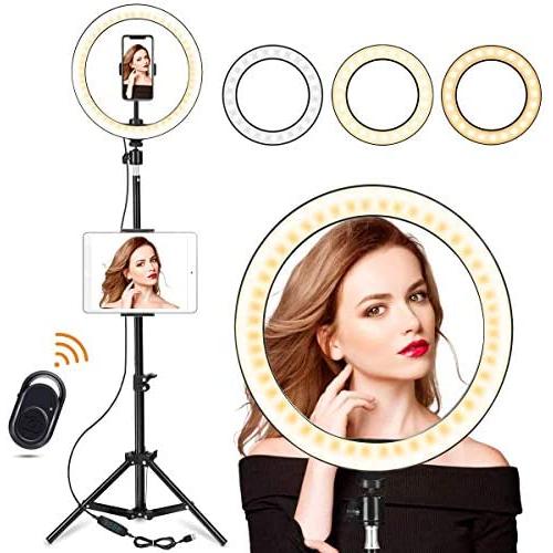 Kiaitre 10.24" Selfie Ring Light with Tablet Holder & Cell Phone Holder - Ring Light for iPhone Android, Light Stand for Live Stream/Makeup, YouTube Video Photography