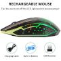 Q8 Wireless Gaming Computer Mouse, 2.4GHz USB Optical Rechargeable Ergonomic LED Wireless Silent Mouse, 3 Adjustable DPI, 6 Buttons, Compatible with PC, Laptop, Notebook, Desktop (Black)