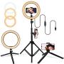 10" Selfie Ring Light with Adjustable Tripod Stand, 3 Modes 10 Brightness Levels with 120 LED Bulbs 5500K, LED Ring Light with Phone Holder for Vlogs, Live Stream, Phone,YouTube,Self-Portrait Shooting