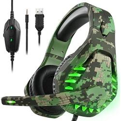 Butfulake Noise Cancelling Xbox one Gaming Headset with 7.1 Surround Sound Stereo for PS4/Nintendo eShop Switch,Omnidirectional Microphone Vibration LED Light Compatible with Mac/PC/Laptop/Mac Camo