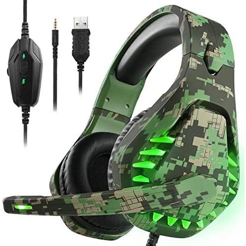 Butfulake Noise Cancelling Xbox one Gaming Headset with 7.1 Surround Sound Stereo for PS4/Nintendo eShop Switch,Omnidirectional Microphone Vibration LED Light Compatible with Mac/PC/Laptop/Mac Camo