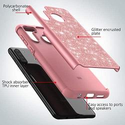 Cbus Wireless Sparkling Glitter Bling Phone Case Compatible with Samsung Galaxy A21 (Pink Rose Gold)