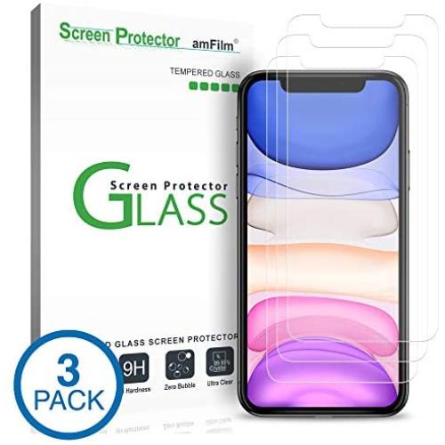 amFilm Glass Screen Protector for iPhone 11 / iPhone XR (6.1" Display) (3 Pack) with Easy Installation Tray