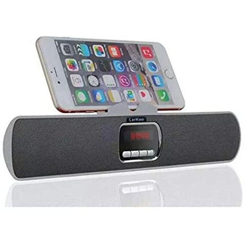 LarKoo Ultra Portable Wireles Rechargeable Handsfree Bracket Bluetooth Speaker Stereo System Phone Holder Mount Stand for Android Smartphones and Tablets iPad iPhone 5S 6 6S 7 8 Plus X (White)