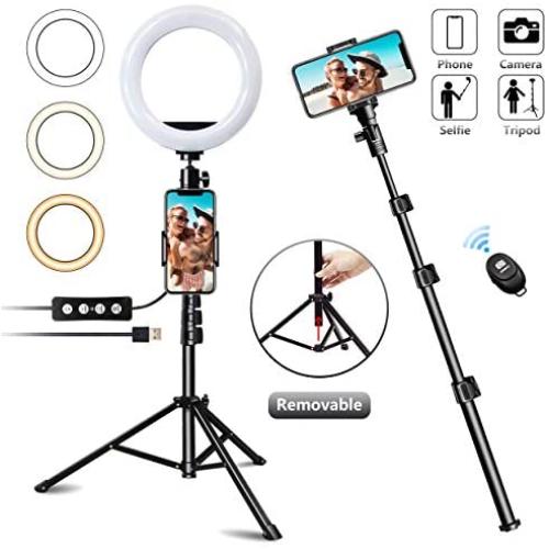 8" Selfie Ring Light with Tripod Stand & Phone/Pad Holder for Live Sream/Makeup JOGDRC Mini LED Camera Ringlight for YouTube Video/Photography Compatible with iPhone 11 Xs Max XR iPad(8" Ring Light)