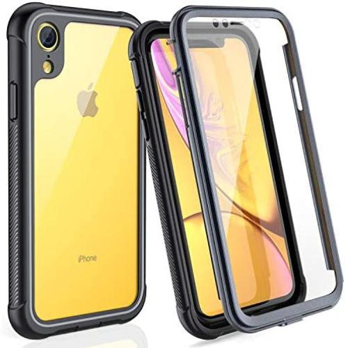 FITFORT iPhone XR Case Full Body Rugged Case with Built-in Touch Sensitive Anti-Scratch Screen Protector, Ultra Thin Clear Shock Drop Proof Impact Resist Extreme Durable Protective Cover