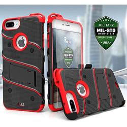 ZIZO Bolt Series for iPhone 8 Plus Case Military Grade Drop Tested Tempered Glass Screen Protector Holster iPhone 7 Plus case Black RED