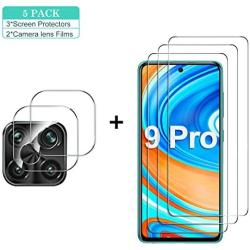 GESMA for Xiaomi Redmi Note 9 Pro/Note 9S/Note 9 Pro Max Screen Protector & Camera Lens Protector, [3 Screen Protectors+2 Camera Protectors]9H Tempered Glass for Xiaomi Redmi Note 9 Pro/Note 9S(Clear)