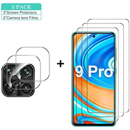 GESMA for Xiaomi Redmi Note 9 Pro/Note 9S/Note 9 Pro Max Screen Protector & Camera Lens Protector, [3 Screen Protectors+2 Camera Protectors]9H Tempered Glass for Xiaomi Redmi Note 9 Pro/Note 9S(Clear)