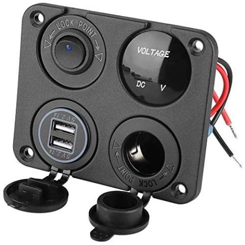 Linkstyle Switch Panel with Volt Meter, Dual USB Socket Charger 12V 4.2A&LED Voltmeter&Cigarette Lighter Socket&ON/Off Rocker Switch 4 in 1 Panel for Boat Marine Car Vehicles Truck (with Pre-Wired) Linkstyle Switch Panel with Volt Meter, Dual USB Socket Charger 12V 4.2A&LED Voltmeter&Cigarette Lighter Socket&ON/Off Rocker Switch 4 in 1 Panel for Boat Marine Car Vehicles Truck (with Pre-Wired)