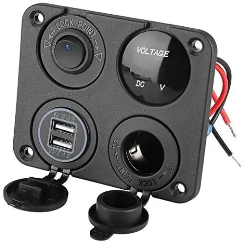 Linkstyle Switch Panel with Volt Meter, Dual USB Socket Charger 12V 4.2A&LED Voltmeter&Cigarette Lighter Socket&ON/Off Rocker Switch 4 in 1 Panel for Boat Marine Car Vehicles Truck (with Pre-Wired)