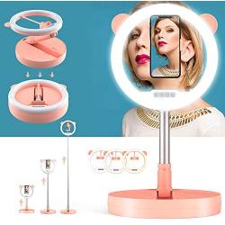 Zecti 10 inch Ring Light with Stand and Phone Holder, LED Selfie Light Ring with Dimmable 3 Color Modes and 10 Brightness for Live Stream Makeup Photography Compatible with iPhone Xs Android-Pink